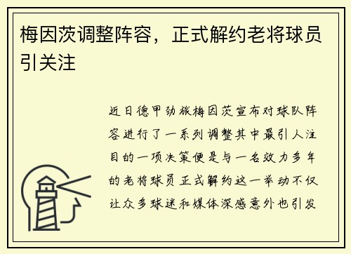 梅因茨调整阵容，正式解约老将球员引关注